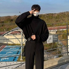 Winter High Neck Sweater Men's Thicken Solid Color Long Sleeve Knitted Sweaters