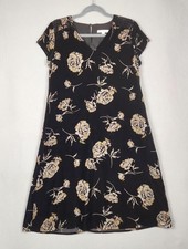 Pure Jill Elements Dress Womens XS Black Floral Velvet Short Sleeve Lined V Neck