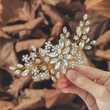 Crystal Bride Wedding Hair Comb Silver Rhinestone Flower Bridal Hair Pieces P...
