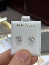 NEW 14K Yellow gold 6mm Push backing square stud earrings