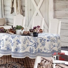 Blue Floral Oval Tablecloth - 60x84 Inch - Blue and 60x84 Inch