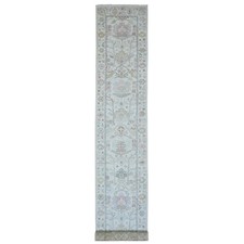 3'x22'5" White Angora Oushak Leaf Design All Wool Hand Knotted Runner Rug R89944