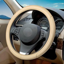 Microfiber Leather Steering Wheel Cover 15 Inch - Classic Embossing, Anti-Slip