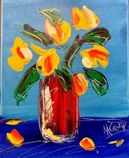 TULIPS  IMPRESSIONIST  ORIGINAL OIL  PAINTING - ABSTRACT ART FY87E