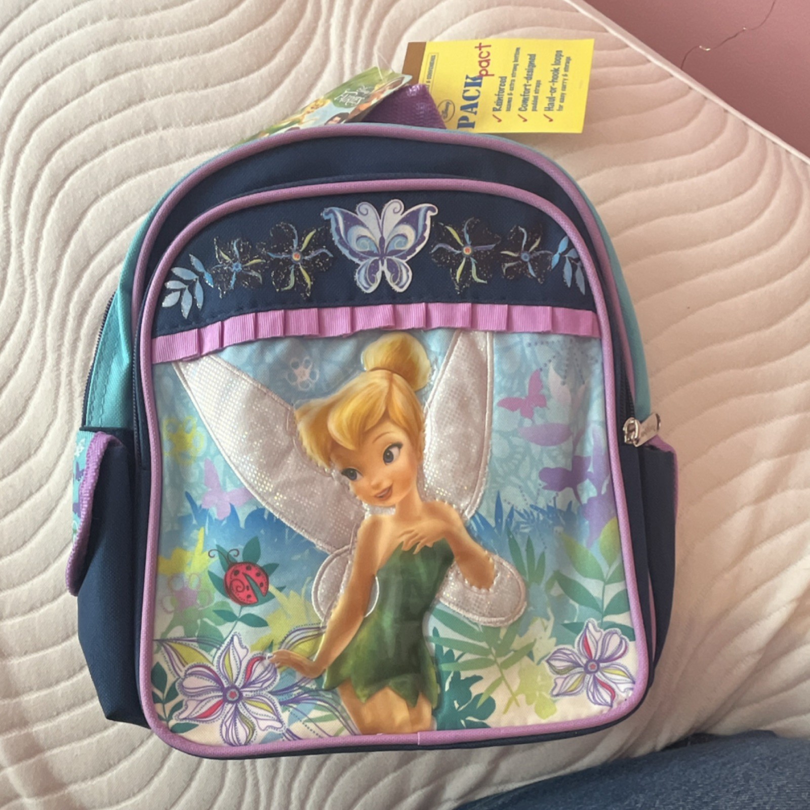 Disney Tinker Bell Kids Backpack Blue Purple Butterfly Embro