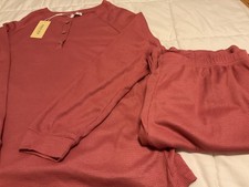 Ekouaer women's XL two piece lounge outfit long sleeved salmon ribbed NWT