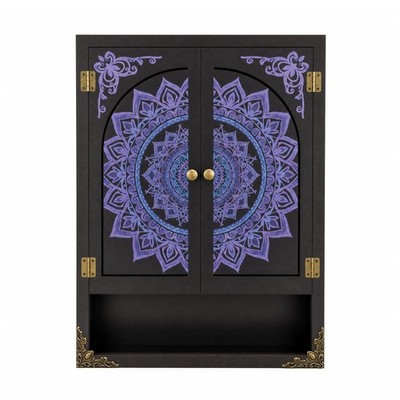 Small Storage Cabinet with Doors, Trinket Shelf Decorative Storage Crystal Di...