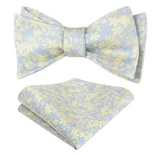 Mens Floral Self Tied Bow ties with Flower Patternd 046-light Blue/ Yellow
