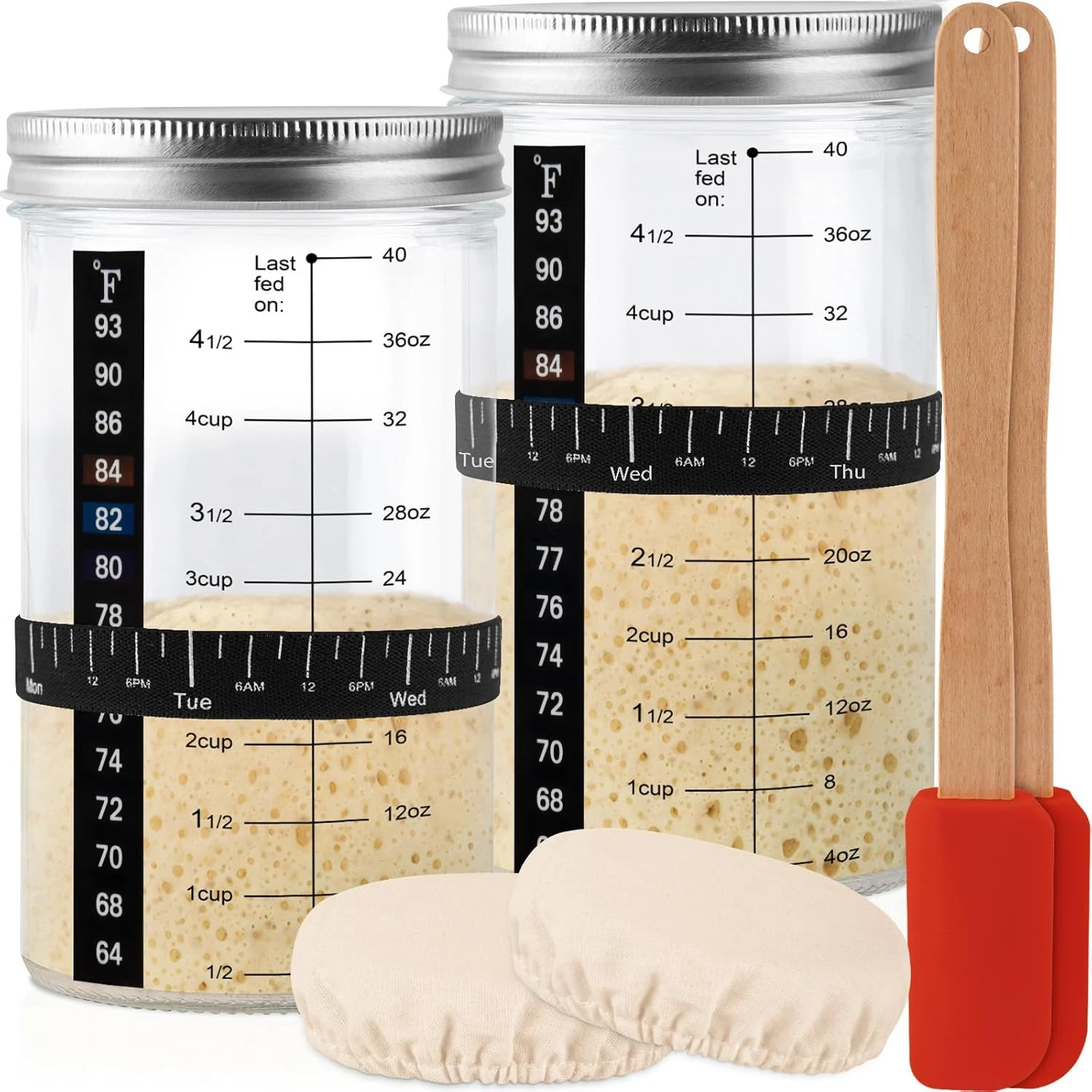 40 Oz Sourdough Starter Kit 2 Pack– Extra Thermometer Strips and Breathable Cove