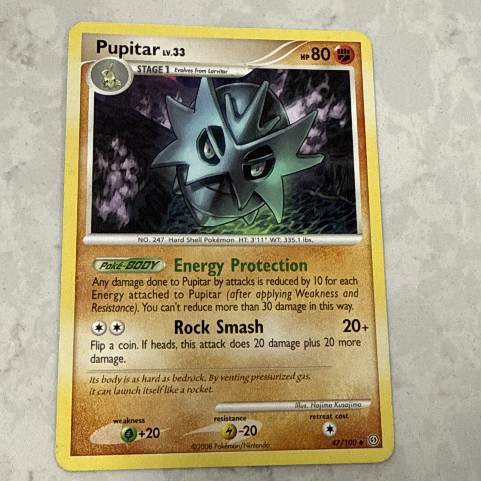 Pupitar - DP Stormfront 47/100 Vintage Hajime Kusajima Pokemon Card LP