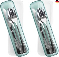 Camping Geschirr Set 2 Personen,Besteck Set,Edelstahl Reisebesteck Mit Etui -