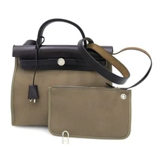 Hermes Airbag Zip PM Handbag Leather Toile Brown Pouch Cadena T Stamp 2015 99