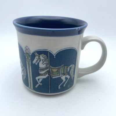 Vintage Otagiri Carousel Horse Equestrian Stoneware Mug 11 oz Embossed Cup B84