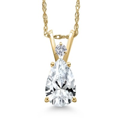 14K Yellow Gold White Created Sapphire and Lab Grown Diamond Pendant Necklace