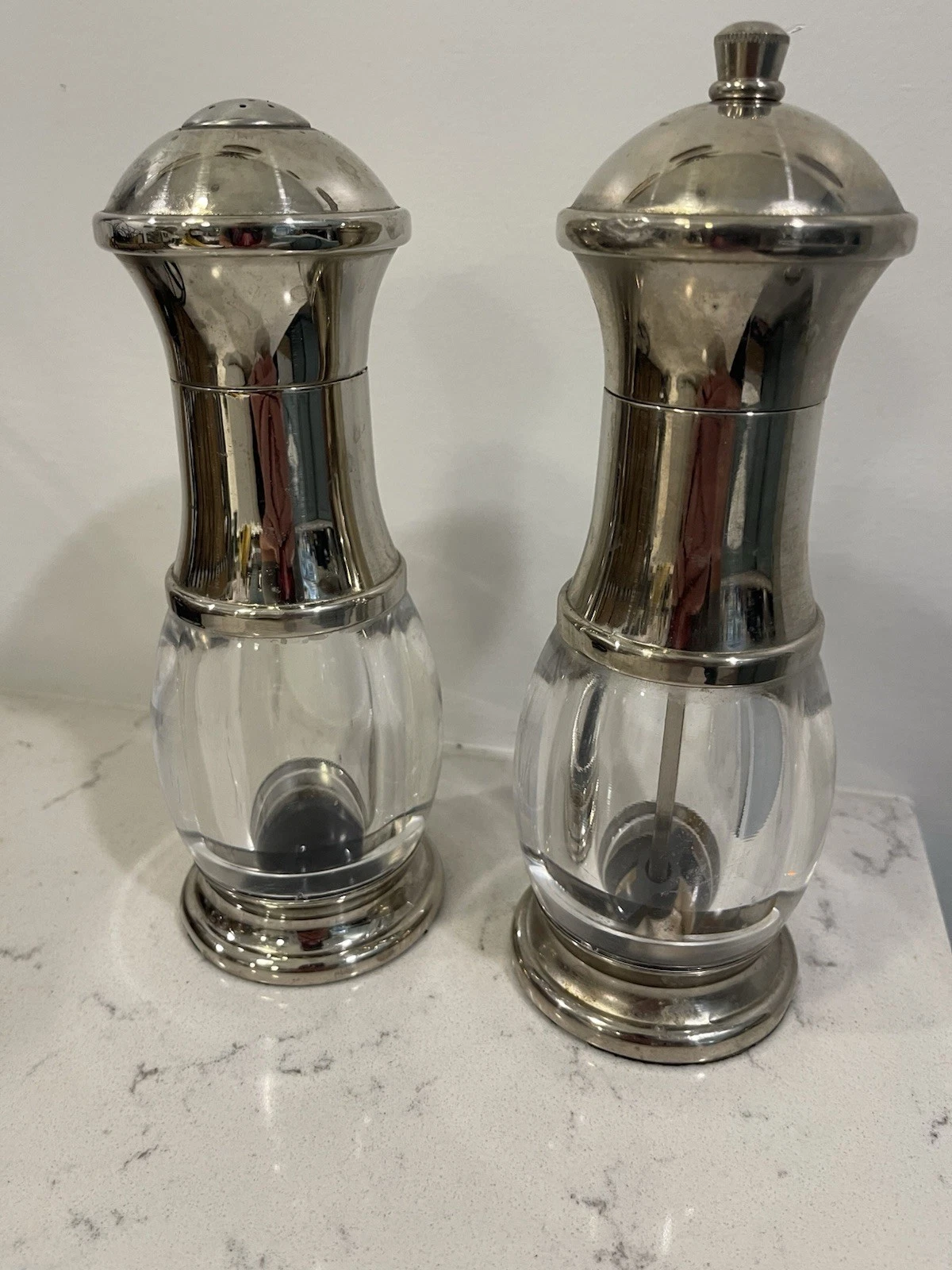 Trudeau Stainless Steel Salt or Pepper Mill Shake– 8” Tall with Glass Reservoir