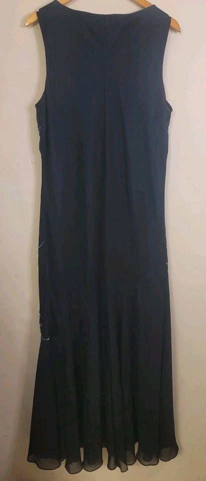 Onyx Nite Formal Dress Long 22W Beaded Sequin Layered Eveningwear Black Teal - Image 3 of 4