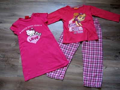 Nachthemd mit Hello Kitty + 2tlg. Schlafanzug mit Paw Patrol, Gr. 110/116