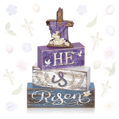 Britimes 4 Pcs Easter Table Decor He is Risen Tiered Tray Decorations Set Chr...