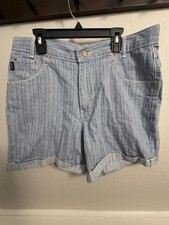 VTG CHIC Jeans Made in USA Hickory Stripe High Rise Denim Shorts Sz 13 Cuffed