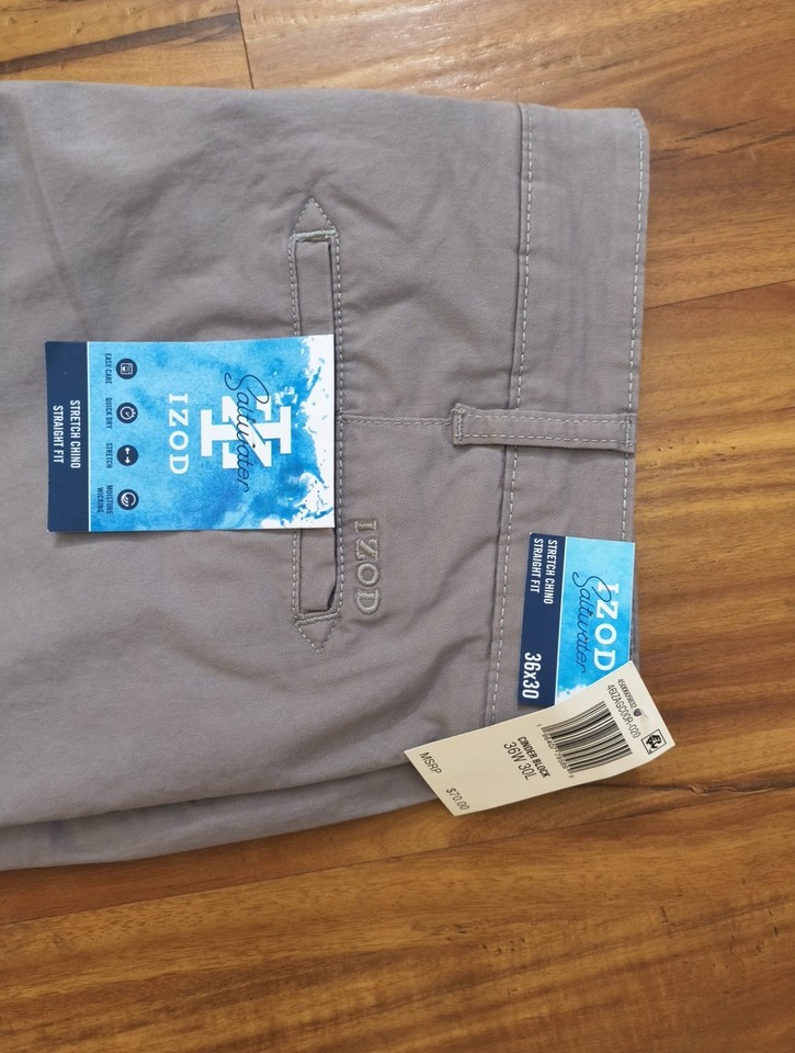 IZOD Men's Saltwater Stretch Flat Front Straight Fit Chino Pant 36W 30L ...