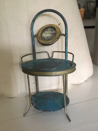 Vintage Antik Puppenmöbel Miniatur Waschtisch Waschtisch Türkis Gold Spiegel