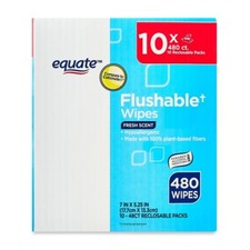 Equate Hypoallergenic Flushable Wet Wipes, Fresh Scent, 480 Wipes, 10 Pack