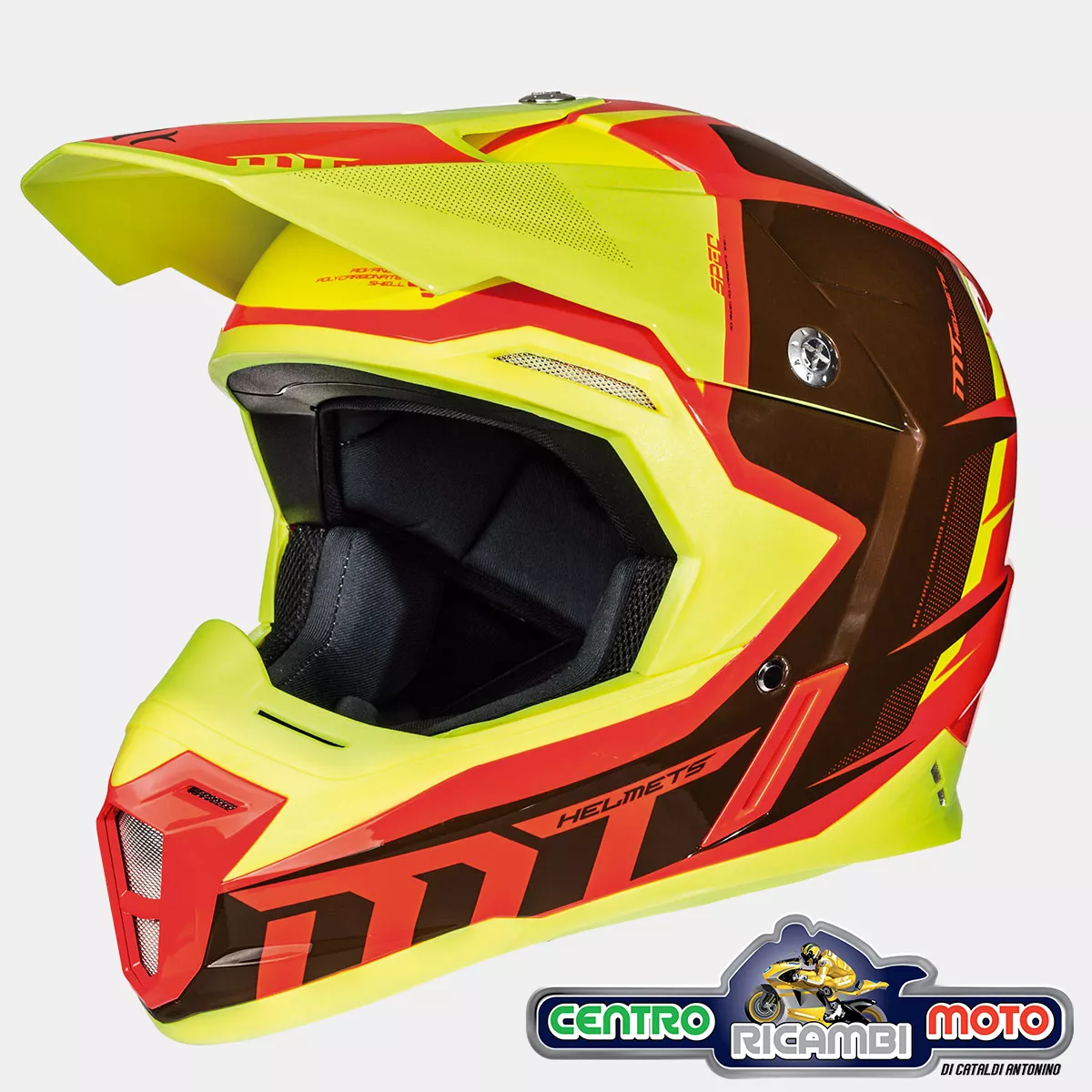 Casco Motocross Cross Enduro Off Road MT Synchrony Rosso Giallo