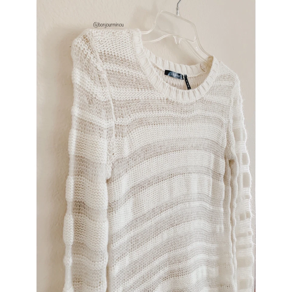 Acogedor Suéter a Rayas Tejido Semi Transparente Blanco Off Daisy Fuentes S Foto 3 de 4