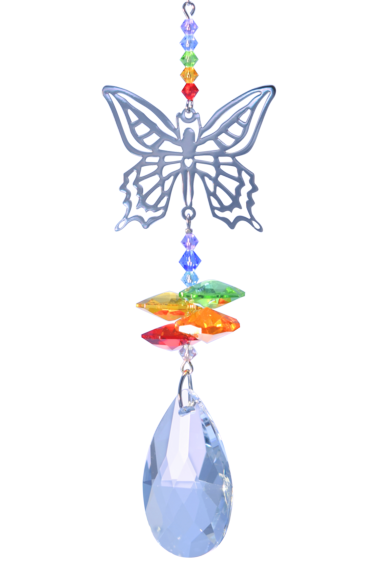 Rainbow Butterfly Crystal Cascade Metal Motif Hanging Fantasy Sun-catcher Mobile