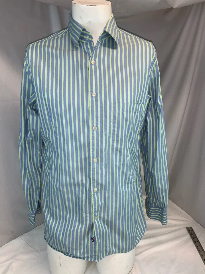 Camisa Hickey Freeman Manga Larga Botón M Azul Verde Algodón LNWOT YGI G1-99 Foto 2 de 4