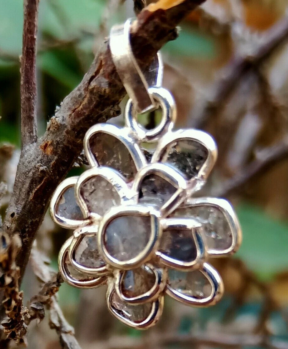 Natural Rose Cut Polki Diamond Lotus Flower Shape Pendant 925