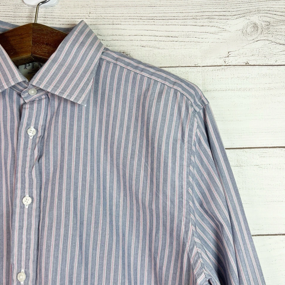 Thomas Pink Mens Striped Blue Red Classic Fit Button Down Shirt Size 16.5 35 - Image 4 of 4