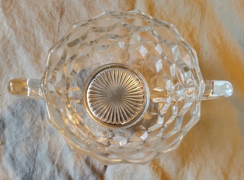 Fostoria American Clear Glass Open Sugar Bowl, 2 3/8” Tall, 3 3/8” Wide, Discont - Picture 2 of 3