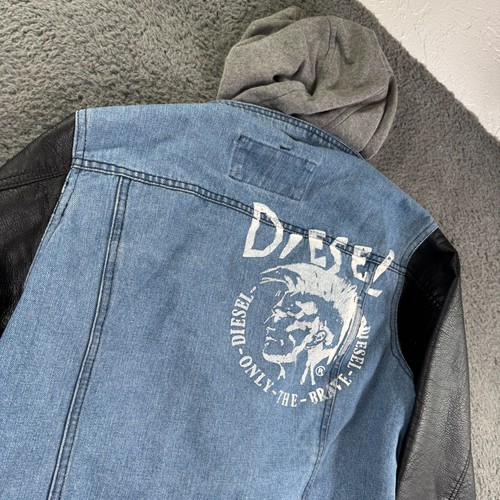 Diesel Denim Hooded Jacket Youth 14/16 Bomber Jean Logo Street Skate Punk *Read - Picture 11 of 14
