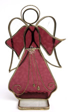 VTG Stained Glass Angel Sun Catcher Purple w/ Frosted Wings Free Standing 8.5"