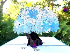 3D Pop Up Greeting Card Flower Floral Tree Nature Winter Snow Ice Holidays Gift