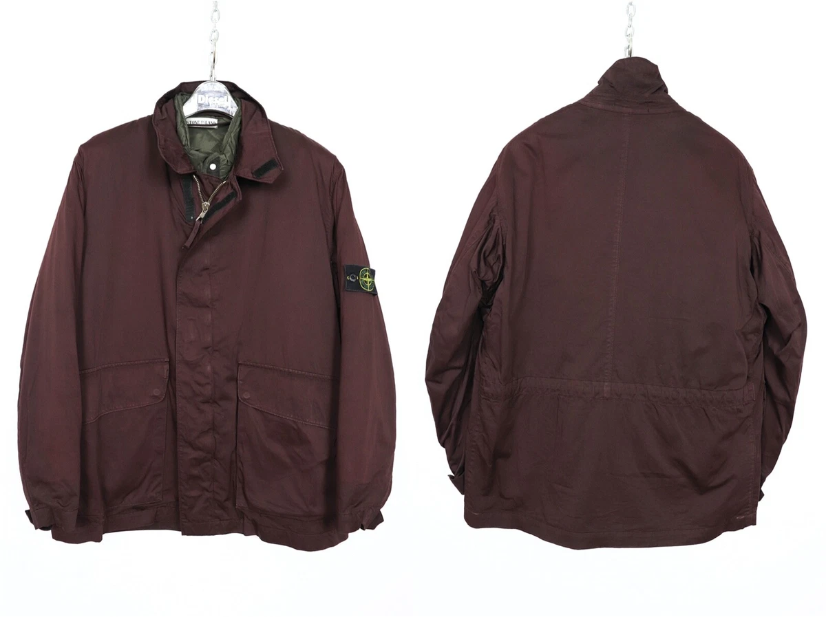 Men's Stone Island Raso Gommato Vintage 90s Burgundy AW 2in1 Liner Jacket Size M