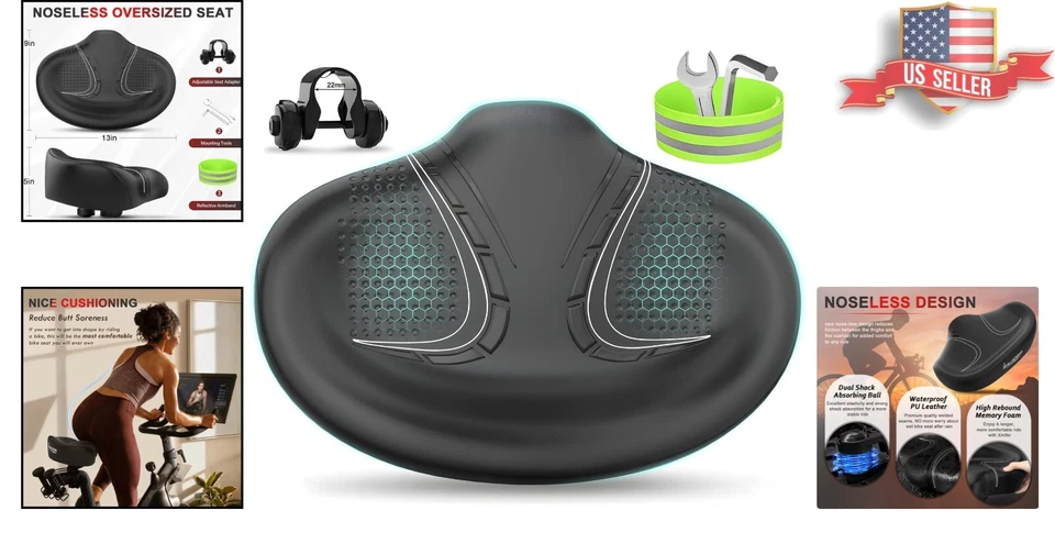 Sillín de bicicleta ancho con diseño transpirable y absorción de impactos para hombre y mujer Foto 2 de 4