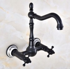 Oil Rubbed Brass Wall Mounted Bathroom Kitchen Sink Faucet Dual Handle Mixer Tap