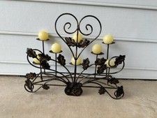 CANDELABRA FIREPLACE 8-CANDLE BRONZE METAL SWIRL,HEART AND LEAF DESIGN