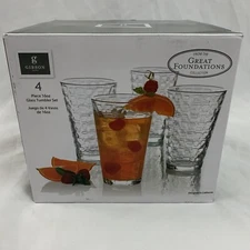 Gibson Home Great Foundations 4 Piece 16oz Glass Tumbler Cups Glasses Set NEW