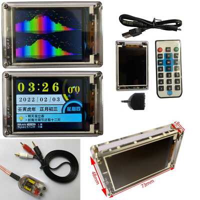 Sound Level Meter Clock MIC+LINE Stereo Audio Display Music Spectrum Visualizer