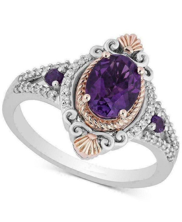 Anillo para mujer Ariel de diamantes Ariel de amatista y creado en laboratorio de 2,50 quilates en plata esterlina 925