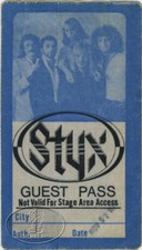 STYX 1980 Cornerstone Tour Backstage Pass