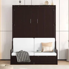 Wood Murphy Bed Modern Bed Queen Size Murphy Bed Wall Bed with Cushion Espresso