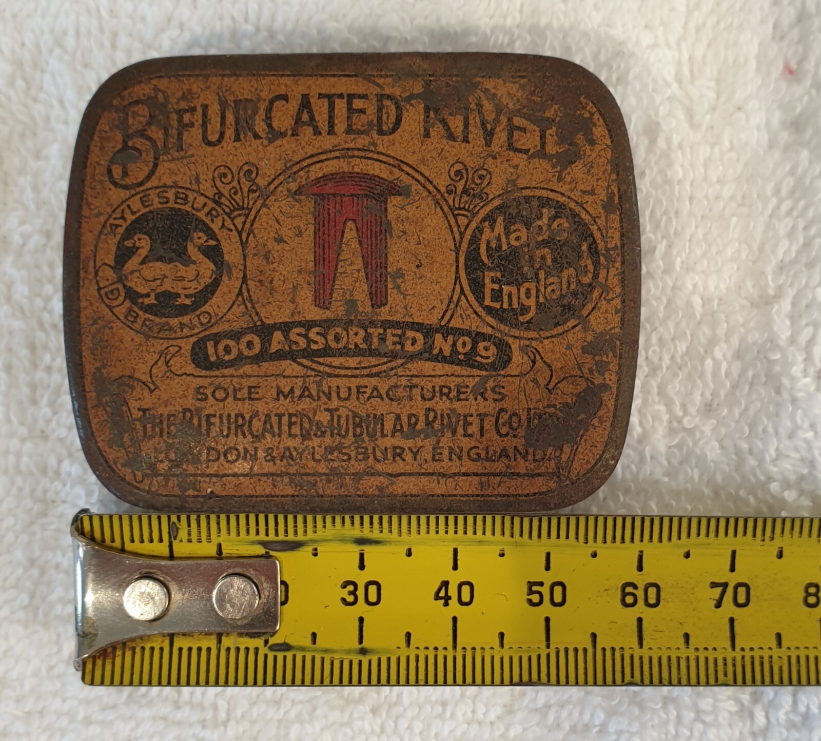 Vintage Bifurcated Rivets Assorted No 9 Tin, made in England Aylesbury