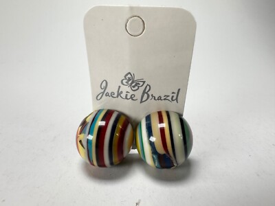 Jackie Brazil ''Liquorice Stripes'' runde Kugeln Clip auf Harz Ohrringe (E1337)