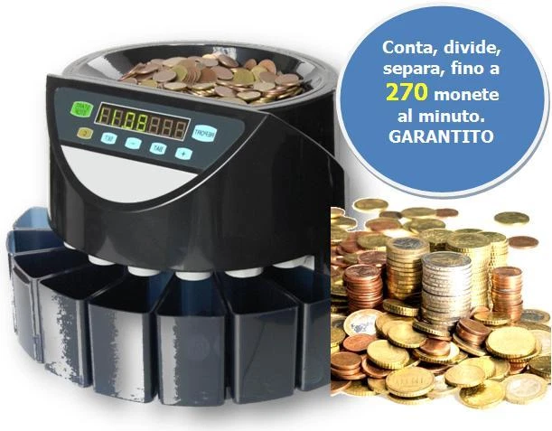 CONTAMONETE PROFESSIONALE CONTA E SEPARA DIVIDE MONETE EURO 8 CASSETTI Tagli CONTAMONETE PROFESSIONALE CONTA E SEPARA DIVIDE MONETE EURO 8 CASSETTI Tagli