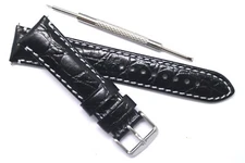20mm Black HQ Croco Embossed Leather Water Resistant Men Watch Band W/ Tool