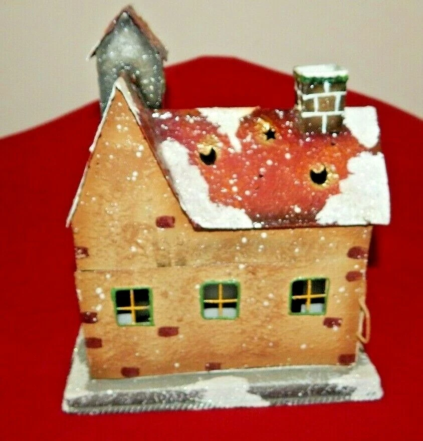 CANDELABRO DOBLE CASA NAVIDAD LATA VINTAGE Bellamente Decorado  Foto 4 de 4